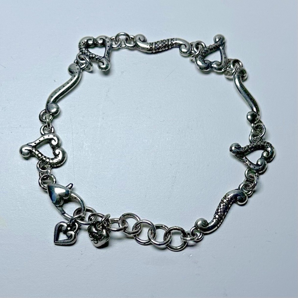 Brighton Tuscan Heart Link Bracelet Silver Plated Open Scroll Hearts 7-8 In
